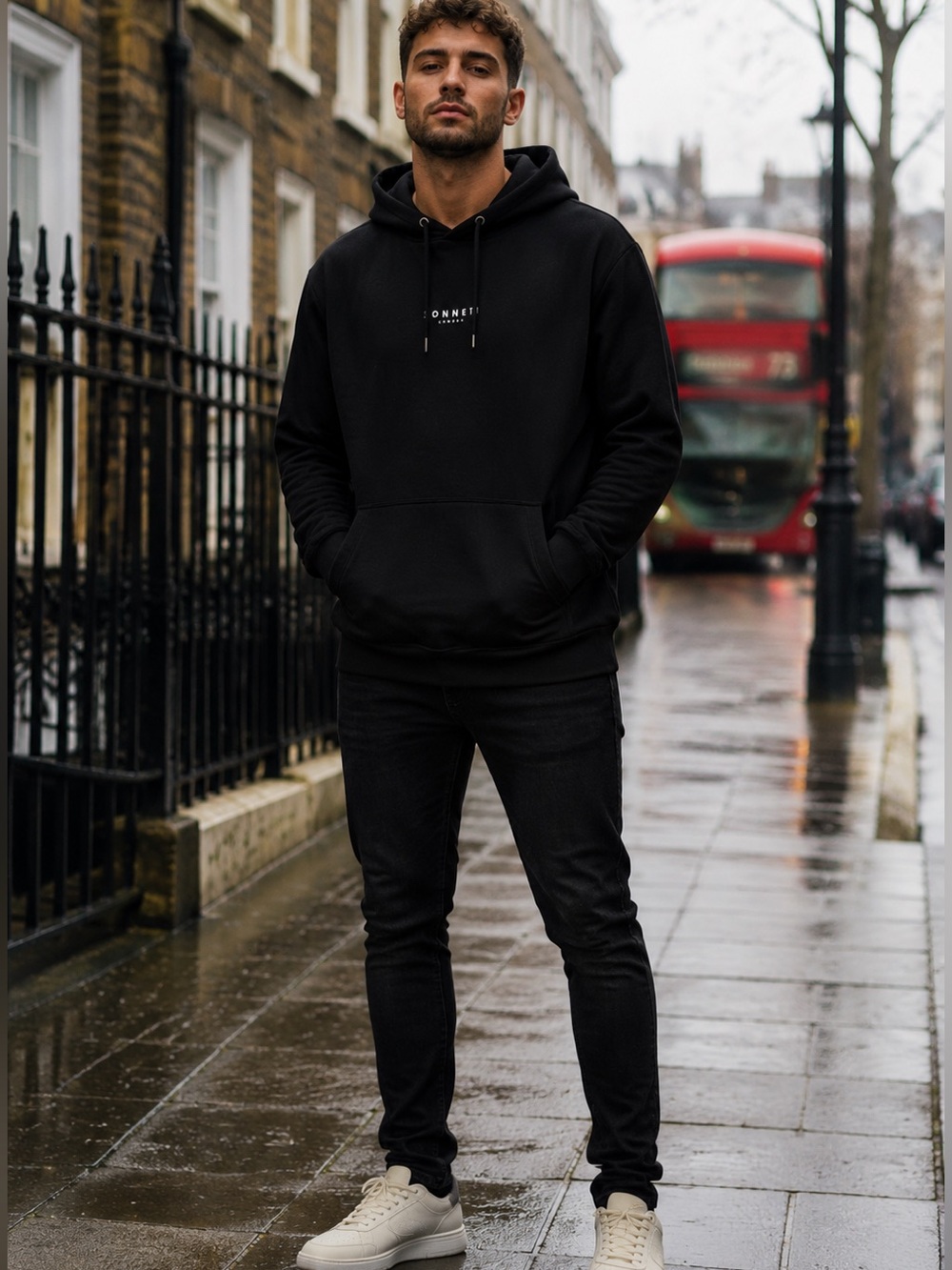 Sonneti London Black Pullover Hoodie Cotton Blend Streetwear Men’s Size XL EUC